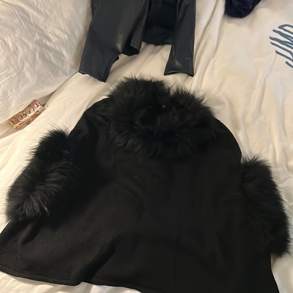 Love token genuine black fur popover cape sweater. Worn once.